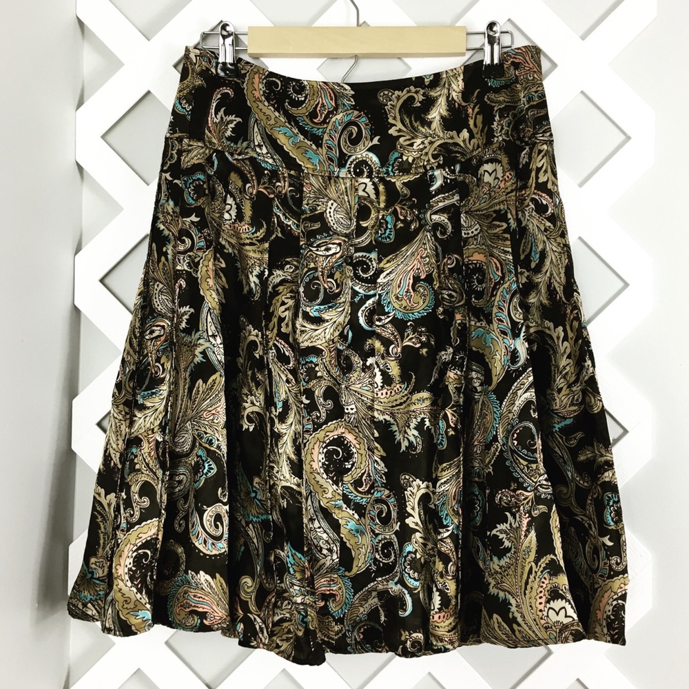 ECU Worthington Boho Brown Paisley Midi Skirt